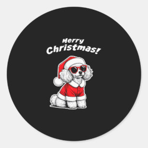 Pegatina Redonda Poodle Juguete De Navidad Perro Divertido Santa Bo