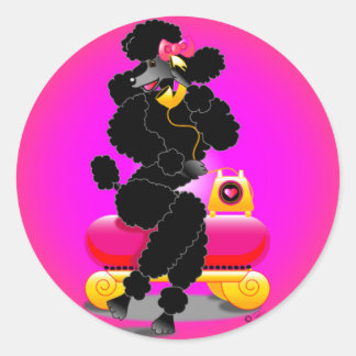 Pegatina Redonda Poodle negro retro en teléfono