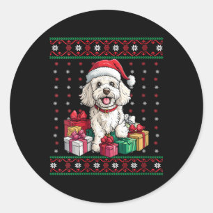 Pegatina Redonda Poodle Santa Hat Gracioso Perro amante Xmas Poodl
