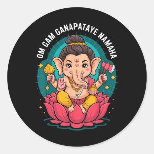 Pegatina Redonda Pooja hindú Ganesha Elefante Dios India Meditación