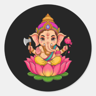 Pegatina Redonda Pooja hindú Ganesha Elefante Dios India Meditación