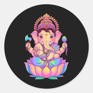 Pegatina Redonda Pooja hindú Ganesha Elefante Dios India Meditación
