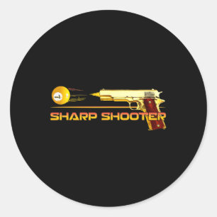 Pegatina Redonda Pool Ll Sharp Shooter Billiards Gun Yellow