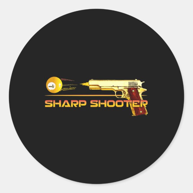 Pegatina Redonda Pool Ll Sharp Shooter Billiards Gun Yellow (Anverso)