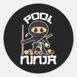 Pegatina Redonda Pool Ninja Amante de Billar de Bolsillo
