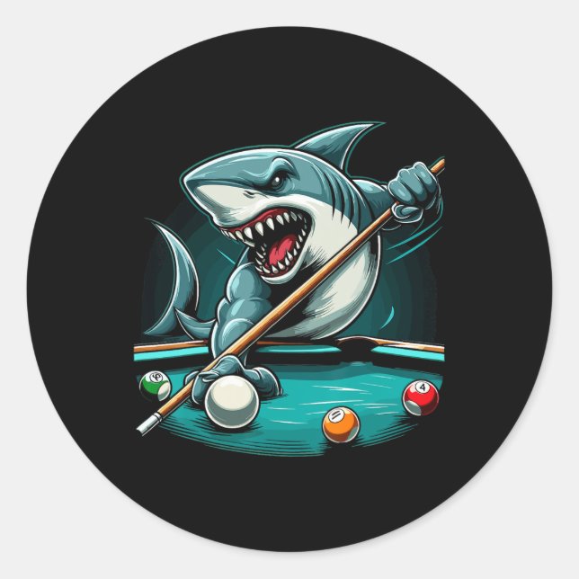 Pegatina Redonda Pool Shark Funny Pool Player Billiard 8- (Anverso)