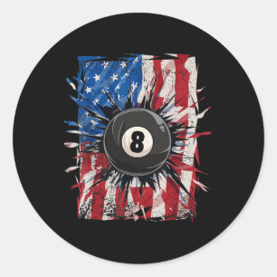 Pegatina Redonda Pool Snooker Billiards Player 8 Ball Usa American