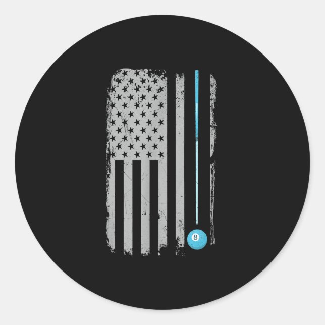 Pegatina Redonda Pool Stick Billits 8 Ball Bandera Estadounidense (Anverso)