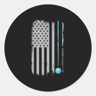 Pegatina Redonda Pool Stick Billits 8 Ball Bandera Estadounidense