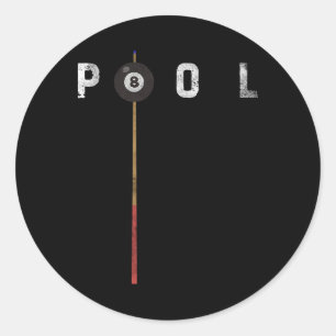 Pegatina Redonda Pool Vintage Billiards Pool Player Funny Billiards
