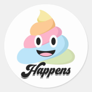 Pegatina Redonda Poop Emoji Cute Gracioso Arcoiris