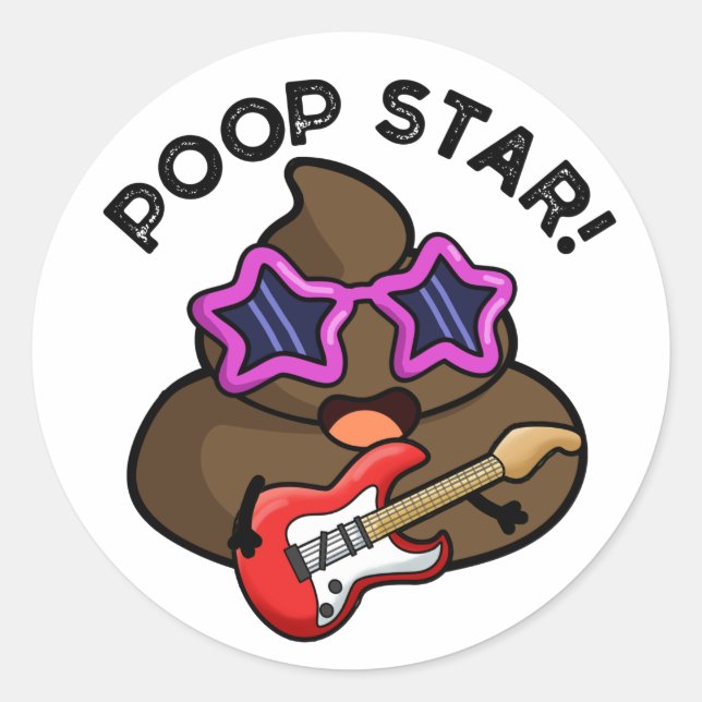 Pegatina Redonda Poop Star Funny Pop Star Pun (Anverso)
