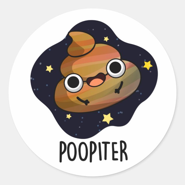 Pegatina Redonda Poopiter Funny Planet Jupiter Pun (Anverso)