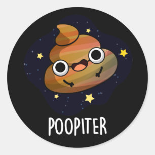 Pegatina Redonda Poopiter Funny Planet Jupiter Pun Dark BG