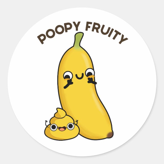 Pegatina Redonda Poopy Fruity Funny Fruit Banana Pun (Anverso)
