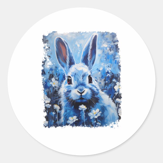 Pegatina Redonda Pop Art Colorous Bunny Rabbit Blue (Anverso)