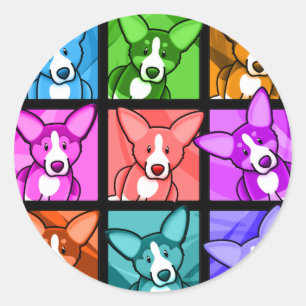 Pegatina Redonda Pop Art Corgi
