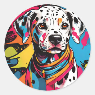 Pegatina Redonda Pop Art Dalmatian Splash