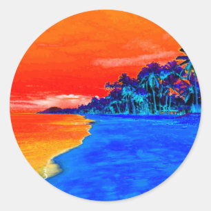 Pegatina Redonda Pop Art Exotic Beach Palm Trees