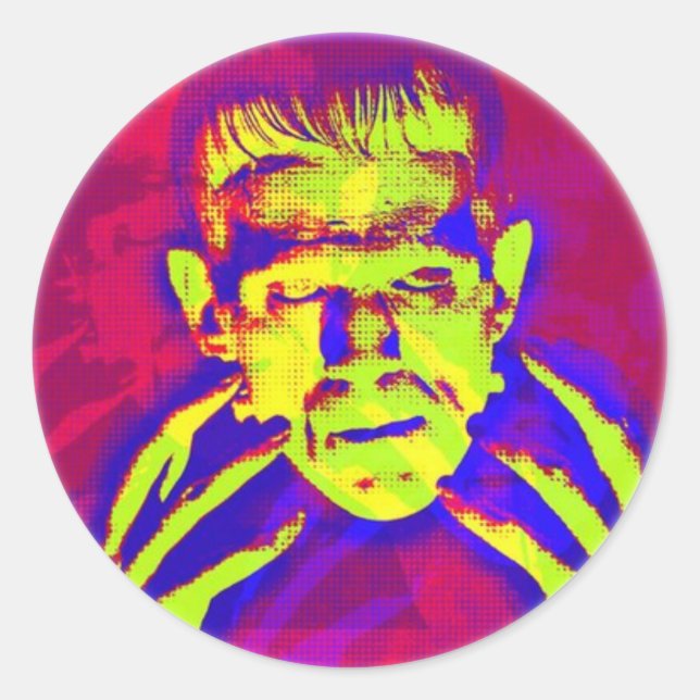 Pegatina Redonda Pop Art Frankenstein (Anverso)