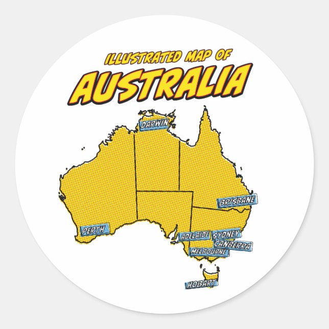 Pegatina Redonda Pop Art Ilustrado Australia  (Anverso)