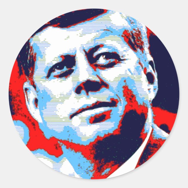 Pegatina Redonda Pop Art JFK John F. Kennedy Blue (Anverso)