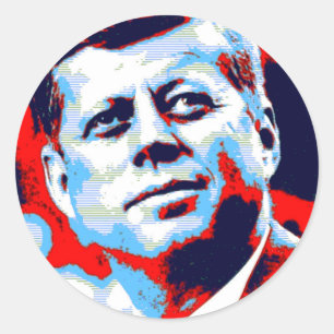 Pegatina Redonda Pop Art JFK John F. Kennedy Blue