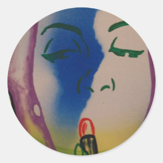 Pegatina Redonda Pop Art Lady con lápiz labial