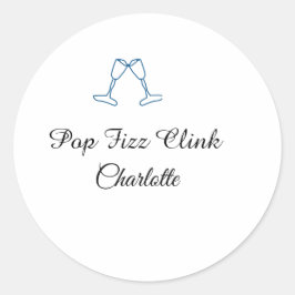 Pegatina Redonda Pop fizz clink blue champagne bottle new year