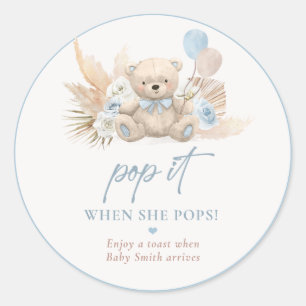 Pegatina Redonda Pop It Cuando Empieza Boho Teddy Con Favor Azul