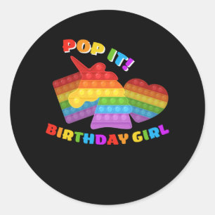 Pegatina Redonda Pop It Dot Day Unicorn Para Chica De Cumpleaños