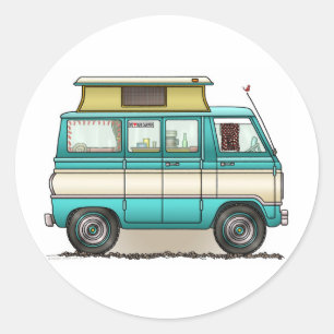 Pegatina Redonda Pop Top Van Camper
