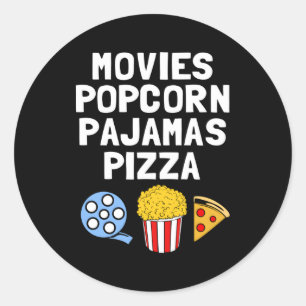 Pegatina Redonda Popcorn Addict Películas Popcorn Pajamas Pizza