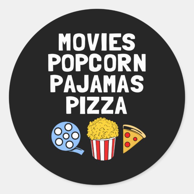 Pegatina Redonda Popcorn Addict Películas Popcorn Pajamas Pizza (Anverso)