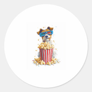 Pegatina Redonda Popcorn Pup � Movie Night Dog