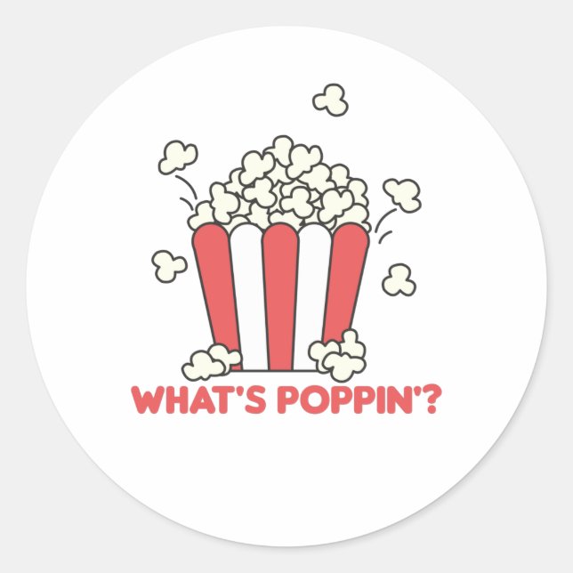 Pegatina Redonda Popcorn Whats Poppin Diciendo curiosamente (Anverso)