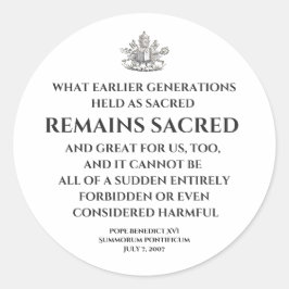 Pegatina Redonda Pope Benedict  Summorum Pontificum Quote Sticker