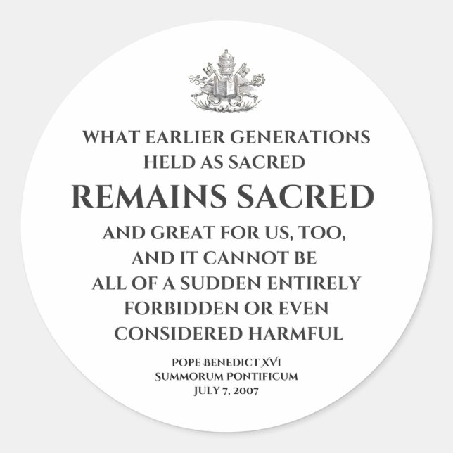 Pegatina Redonda Pope Benedict  Summorum Pontificum Quote Sticker (Anverso)