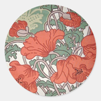 Pegatina Redonda Poppies Art Nouveau