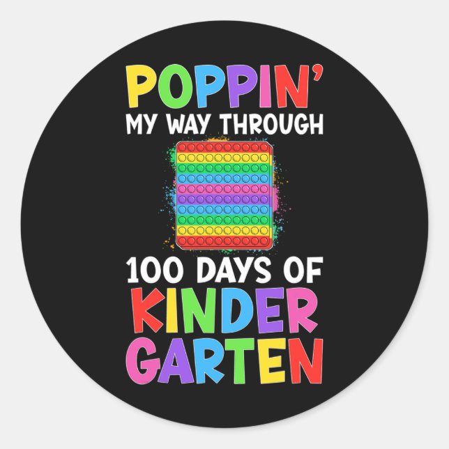 Pegatina Redonda Poppin My Way Through 100 Days Of Kindergarten Stu (Anverso)