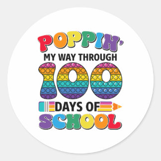 Pegatina Redonda Poppin My Way Through 100 Days Of School Kids 100t