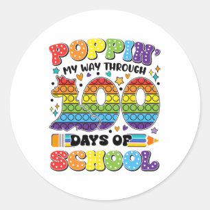 Pegatina Redonda Poppin My Way Through 100 Days Of School Kids 100t