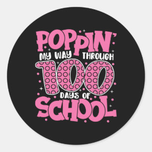 Pegatina Redonda Poppin My Way Through 100 Days Of School Kids 100t