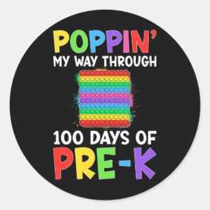 Pegatina Redonda Poppin My Way Through 100 Days Of School Pre-k Boy