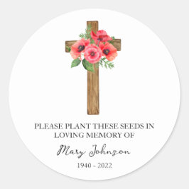 Pegatina Redonda Poppy Cross Memorial Funeral Seed Packet