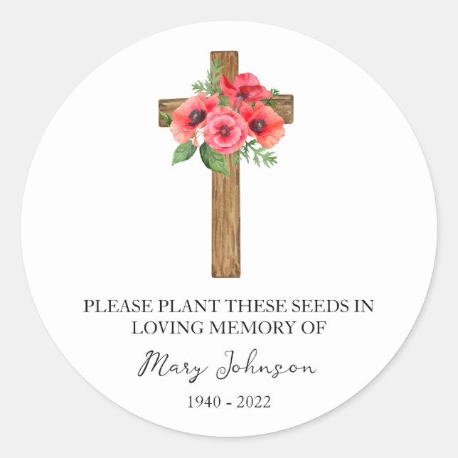Pegatina Redonda Poppy Cross Memorial Funeral Seed Packet (Anverso)