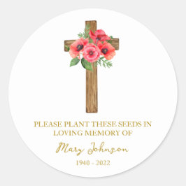 Pegatina Redonda Poppy Cross Memorial Funeral Seed Packet