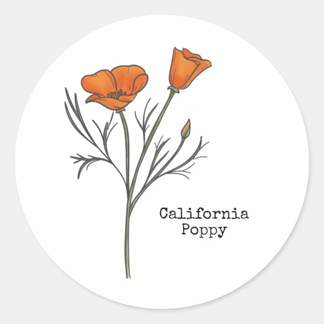Pegatina Redonda Poppy de California (Anverso)