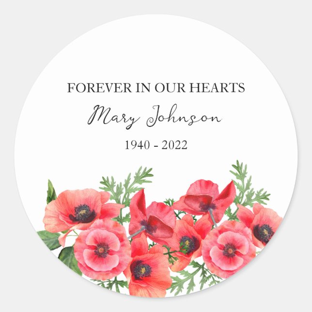 Pegatina Redonda Poppy Memorial Funeral Classic Round Sticker (Anverso)