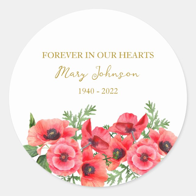 Pegatina Redonda Poppy Memorial Funeral Classic Round Sticker (Anverso)